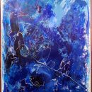 Kim Okura BIG BLUE 2.30 x 1.55 meter, object painting, cycle Trophaeen