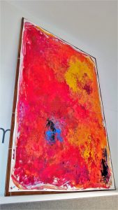 Kim Okura BIG RED 2.30 x 1.55 meter, object painting, cycle Trophaeen