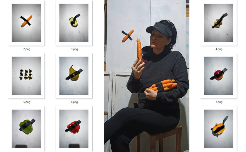Kim Okura with Carrot, Art Performance RAW OBSESSIONS — NO BANANA FOR SCALE