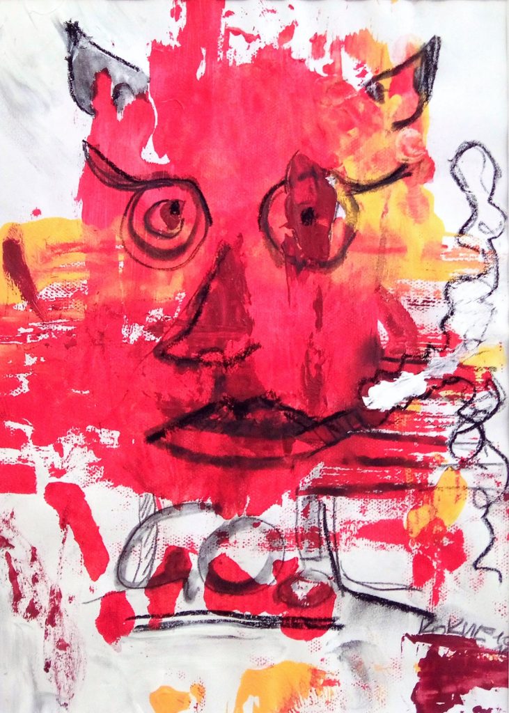 Smoking Devil Kim Okura 2016 Mischtechnik auf Papier