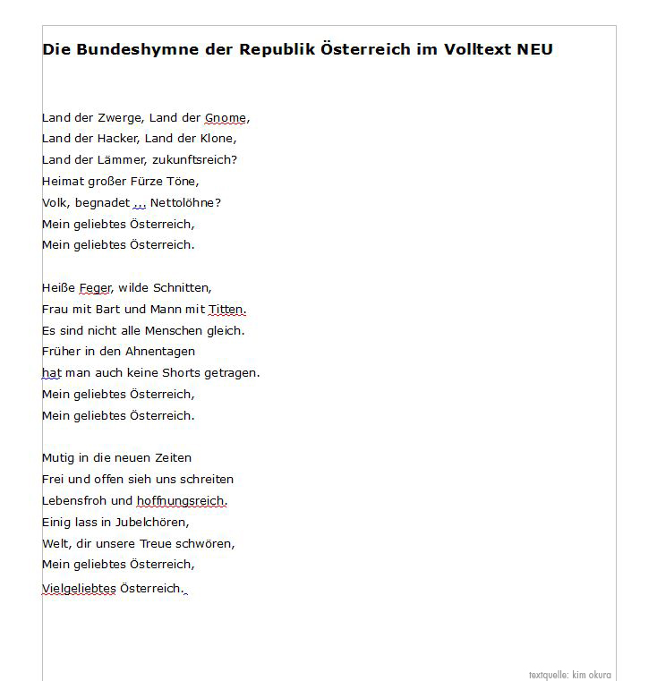 Österreichischen Bundeshymne im Volltext NEU